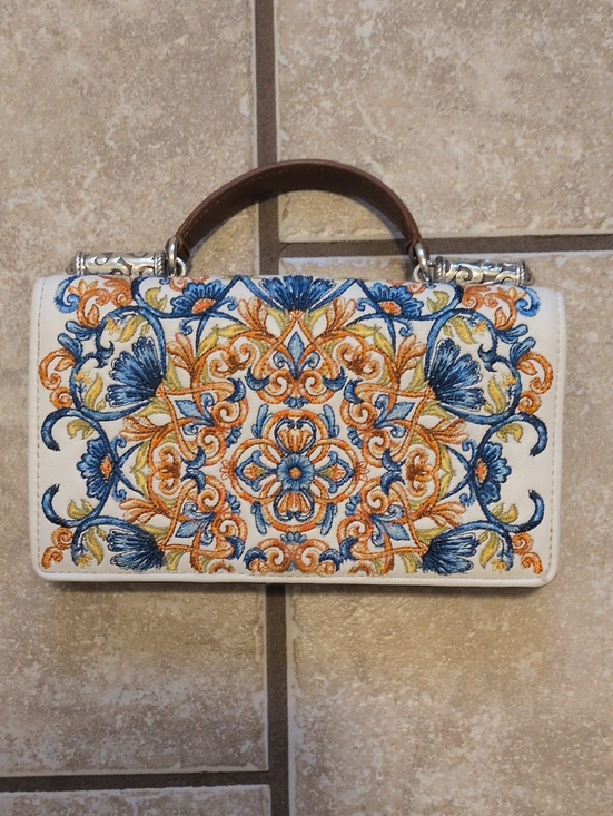 Brighton Handbags - Brighton Embroidered Floral White Top-Handle Bag - Blue & Orange